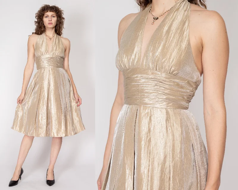 Medium 90s Adrianna Papell Champagne Shimmer Halter Party Dress