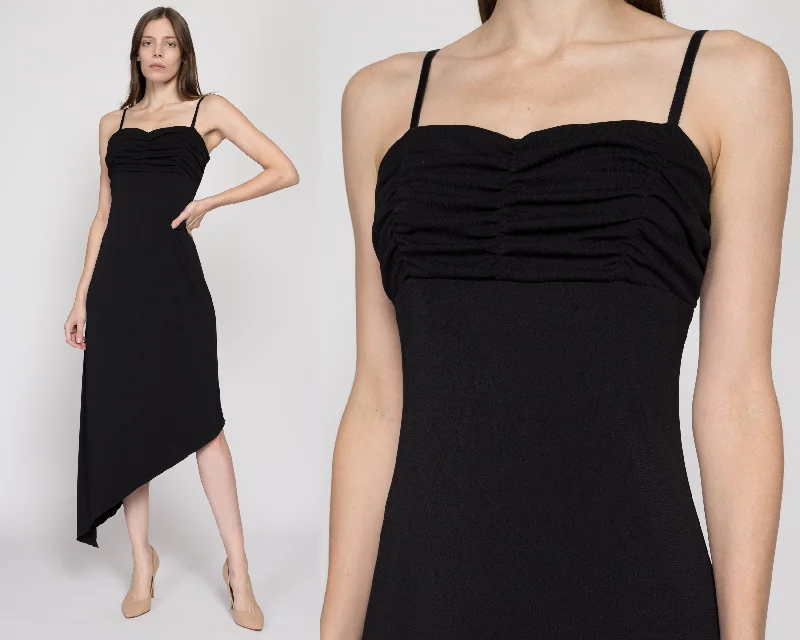 Medium 90s Black Asymmetrical Midi Party Dress