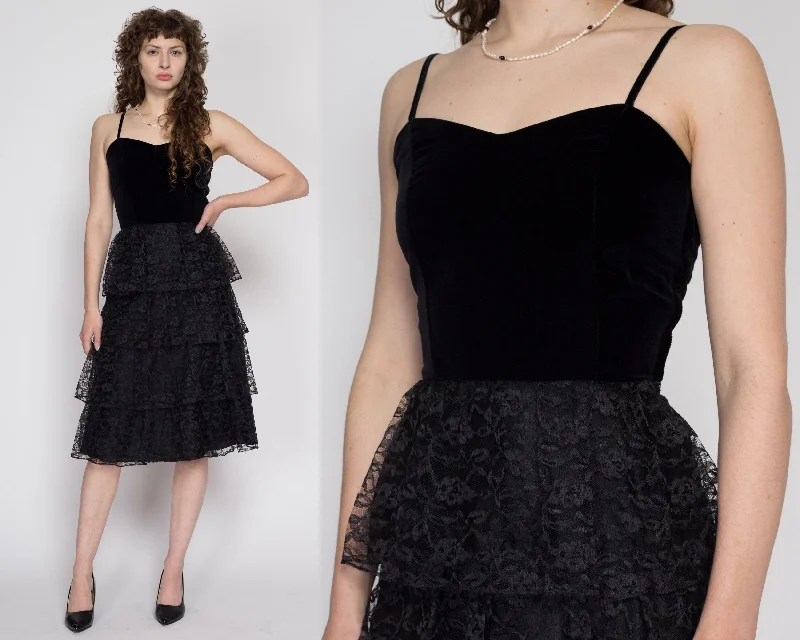 Small 80s Black Velvet & Lace Cupcake Party Dress