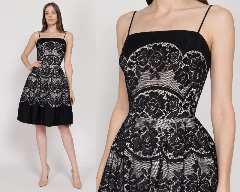 XS 60s Black Lace Fit & Flare Party Dress