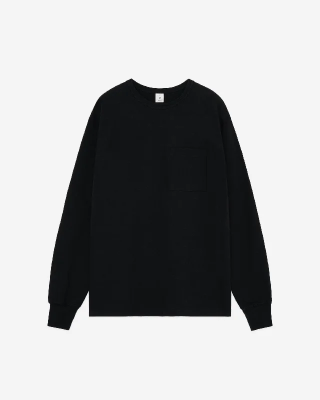 Heavy-weight Pocket Long Sleeve T-shirts Black Polka Dot Checkered Tartan