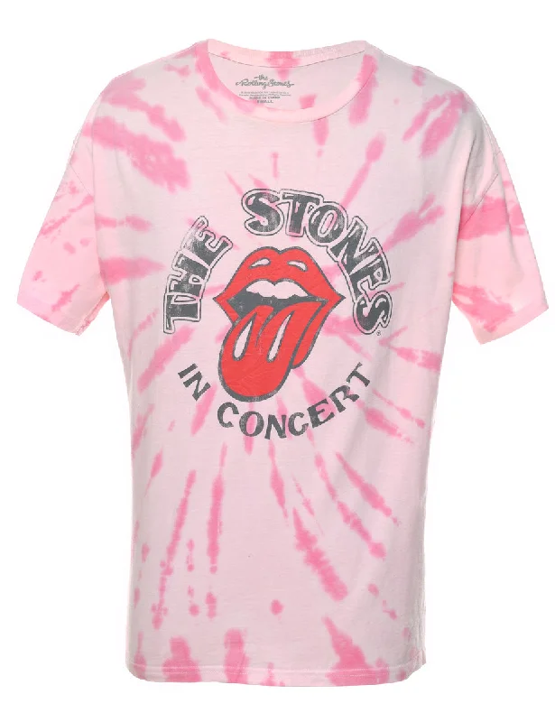 Pale Pink & White Rolling Stones Tie Dye T-shirt - S Collared T-Shirt Boat Neck A-Line