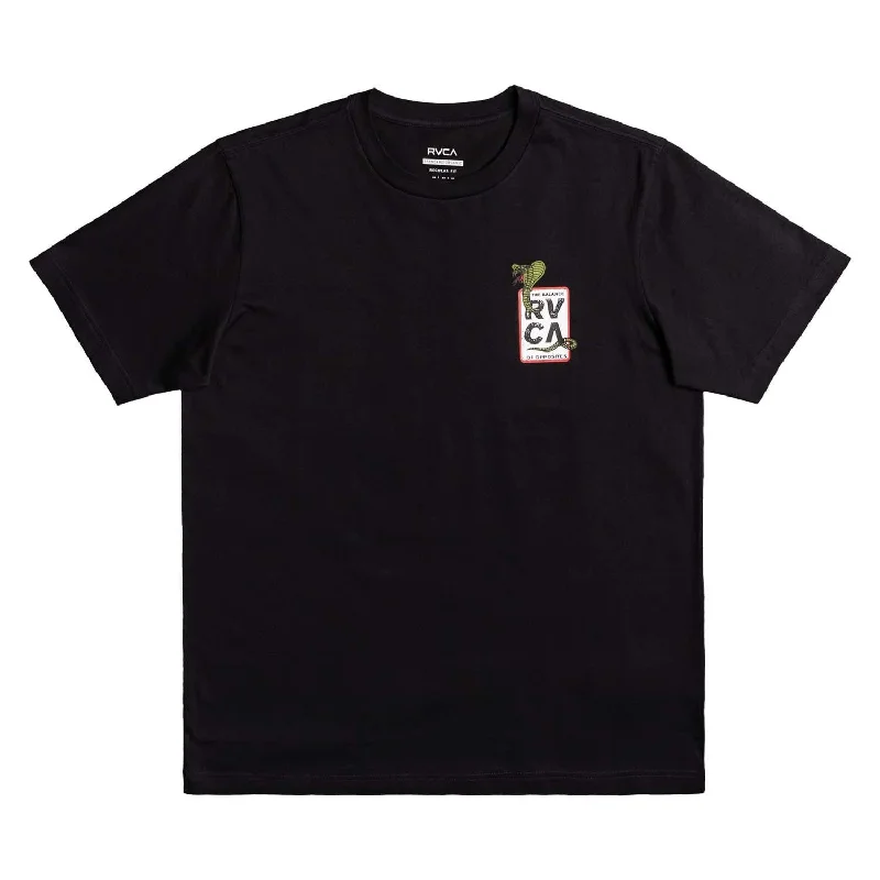 Black RVCA Snake Eyes T-Shirt Solid Color Striped Floral
