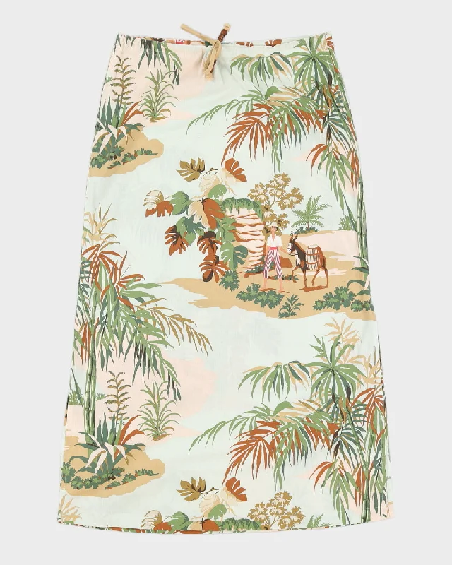Leaf Print Low-Waisted Summer Skirt - XS denim skirt fashionable
