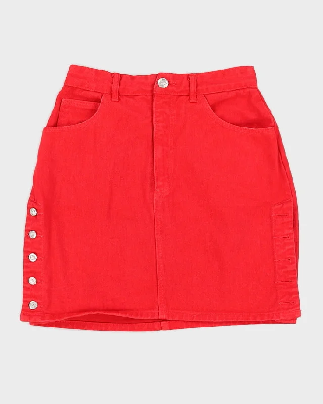 Vintage 90s Bongo Jeans Red Button Side Skirt - XS zip skirt side