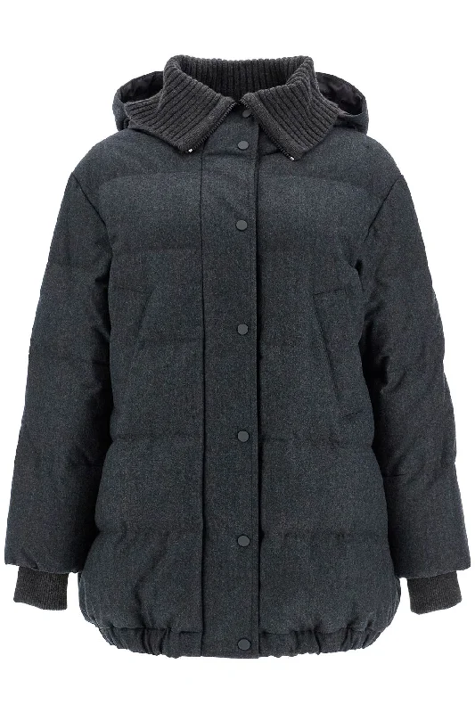 Woolen Down Jacket With Hood  - Grey Satin Jacket Silk Jacket Chiffon Jacket