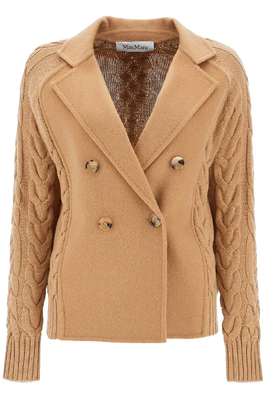 'micio' Double-breasted Jacket With  - Beige Faux Fur Jacket Real Fur Jacket Shearling Jacket