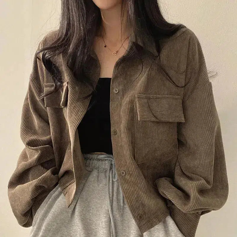 Light Academia Cropped Corduroy Jacket Cotton Fabric Linen Fabric Terry Fabric