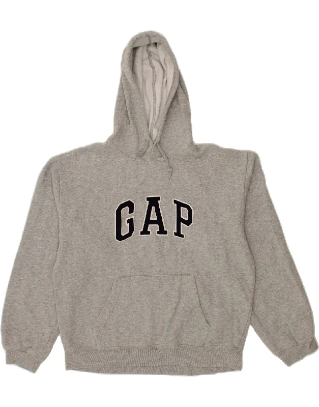GAP Mens Graphic Hoodie Jumper Large Grey Cotton Hoodie with Cuffed Sleeves Snug Secure