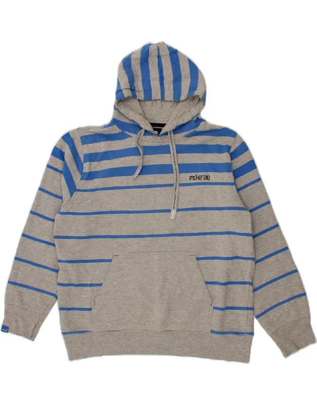 MCKENZIE Mens Hoodie Jumper XL Grey Striped Cotton Hoodie with V-Neck Classic Versatile