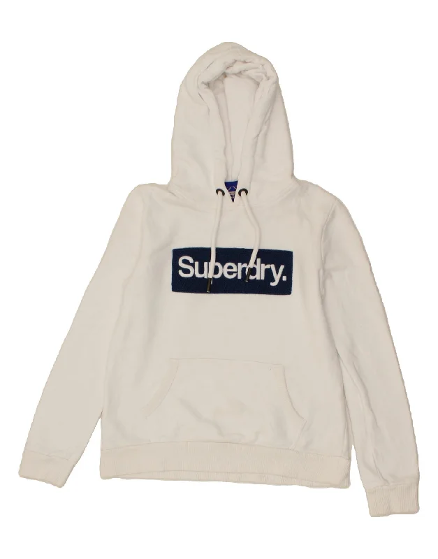 SUPERDRY Womens Graphic Hoodie Jumper UK 10 Small White Cotton Hoodie with Half-Zip Sporty Casual
