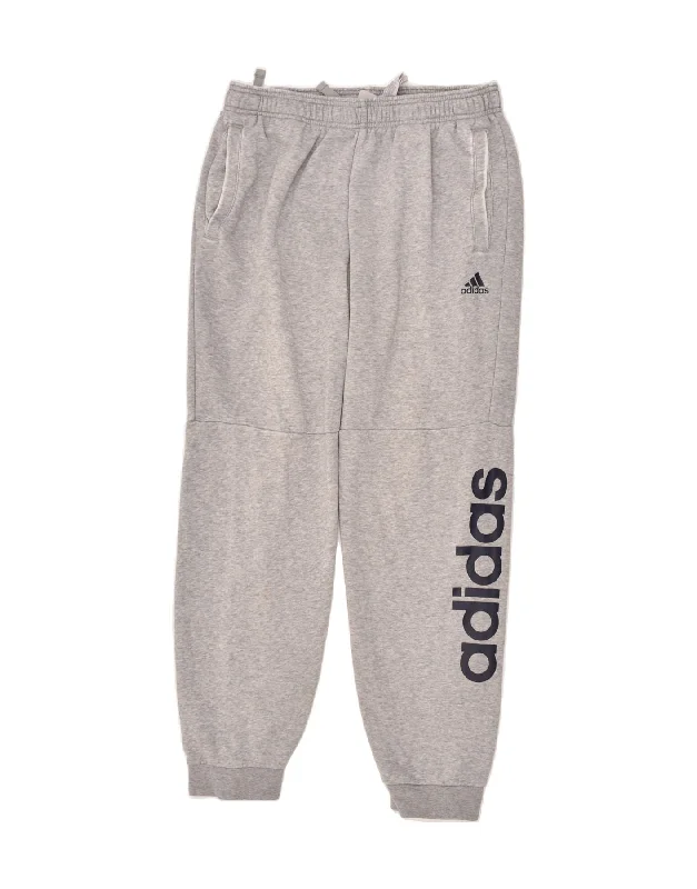 ADIDAS Womens Graphic Tracksuit Trousers Joggers UK 14 Large Grey Cotton Trousers Fleece Cozy
