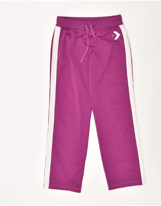 CONVERSE Womens Tracksuit Trousers UK 10 Small Purple Colourblock Trousers Satin Smooth