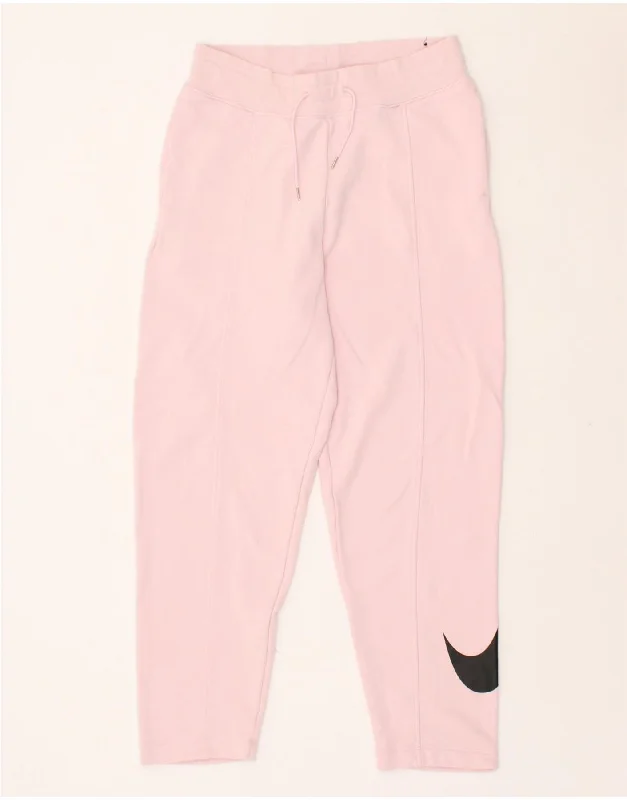NIKE Womens Graphic Tracksuit Trousers Joggers UK 10 Small Pink Cotton Trousers Versatile Stylish
