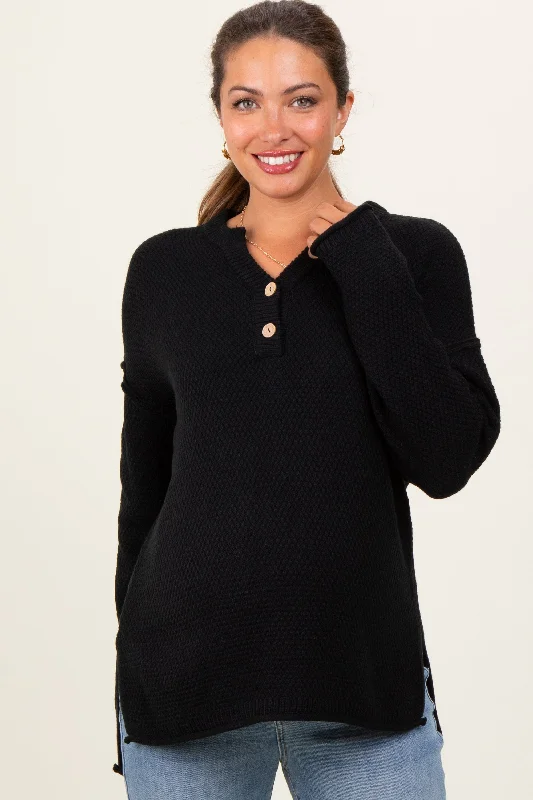 Black Diamond Knit Button Detail Maternity Sweater Plaid Sweater Polka Dot Checkered
