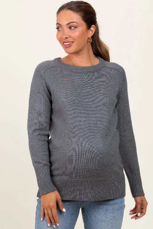 Charcoal Basic Relaxed Fit Maternity Sweater Graphic Sweater Embroidered Appliqued