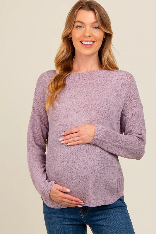 Lavender Contrast Knit Panel Maternity Sweater Elegant Classic Vintage