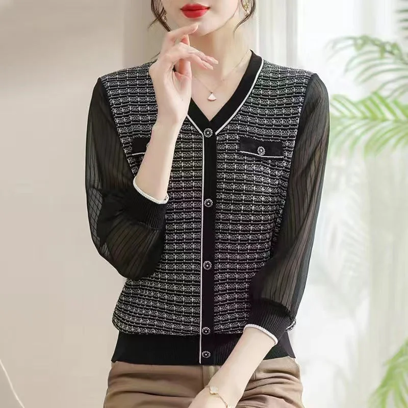 NiDELL . Autumn Knitwear Women's Spring New Bottoming Shirt Short Classic Style 3/4 Sleeve Top Fashionable Sweater Silk Blend Satin Velvet NiDELL . Autumn Knitwear Women's Spring New Bottoming Shirt Short Classic Style 3/4 Sleeve Top Fashionable Sweater Silk Blend Satin Velvet