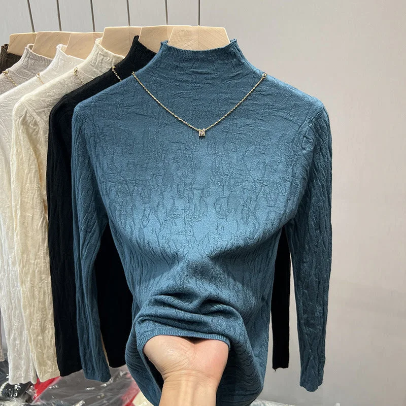NiDELL Half Turtleneck Sweater Bottoming Shirt Mid Collar Spring and Autumn Tops Women's Autumn and Winter . New Western Style Inner Wear Sweater Mesh Sweater Canvas Denim NiDELL Half Turtleneck Sweater Bottoming Shirt Mid Collar Spring and Autumn Tops Women's Autumn and Winter . New Western Style Inner Wear Sweater Mesh Sweater Canvas Denim