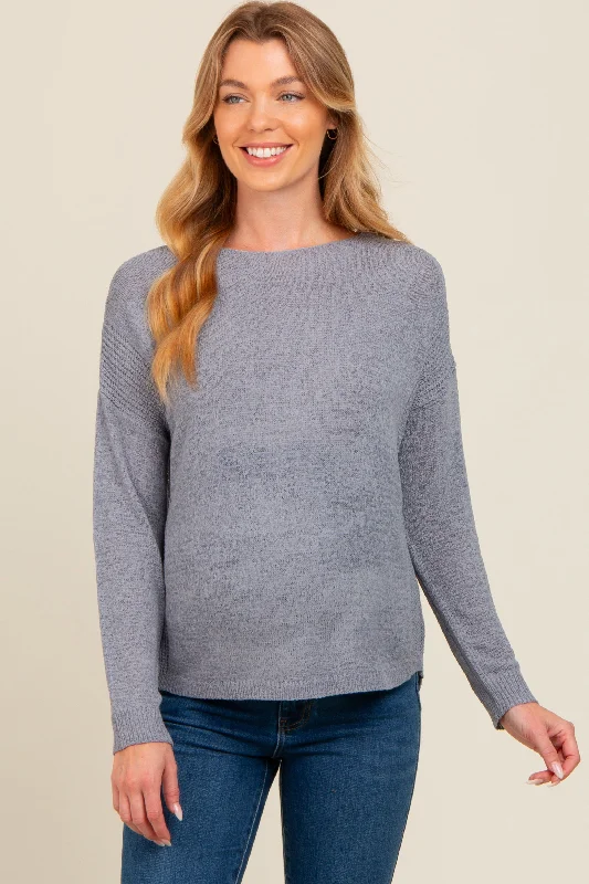 Periwinkle Contrast Knit Panel Maternity Sweater Stylish Fashionable Trendy