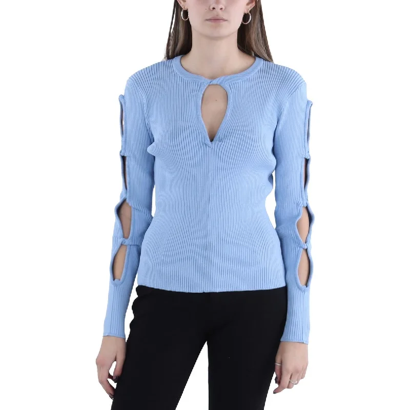 BCBGMAXAZRIA Womens Ribbed Cut-out Pullover Sweater Cable Knit Chunky