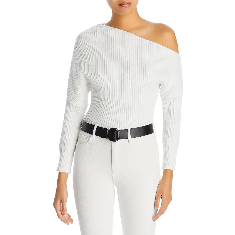 Line & Dot Womens Blair Ribbed One Shoulder Pullover Sweater Port Neck Pullover